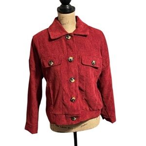Lularoe red corduroy Berlin button down jacket with raw edge button holes